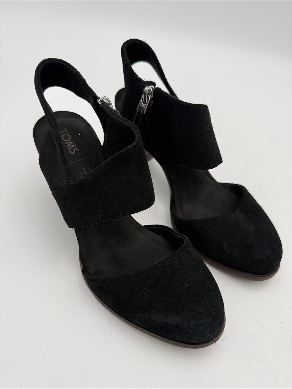 TOMS Black Suede Slingback Heels sandals Women 7 casual Y2K retro vacation